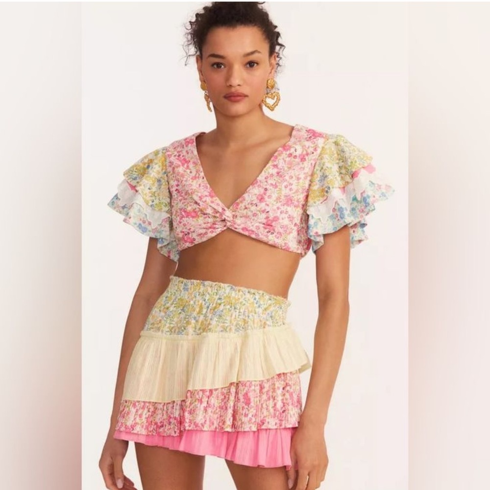 Loveshackfancy Floral Ruffle Kielle Ruffle Crop Top & Mayze Mini Skirt Set Small